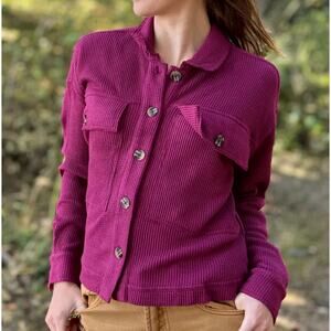 Tribal Jeans Textured Button Front Shacket Shirt Plum Purple Medium
